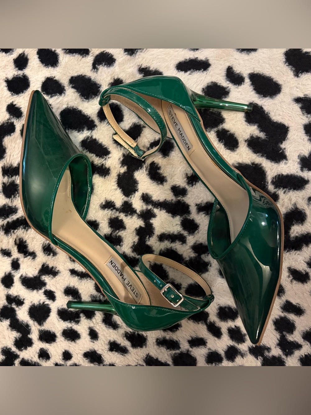Steve Madden Emerald Green Patent Leather Pointed-Toe Ankle-Strap Heels